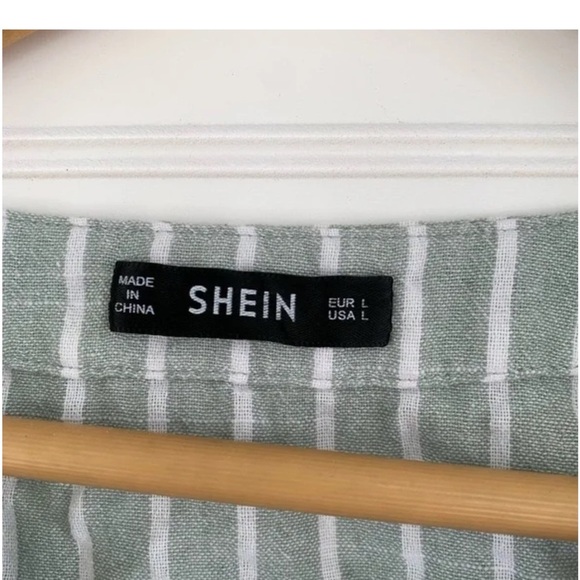 Shein Light Green White Striped Button Blouse Women’s Large - Picture 5 of 5
